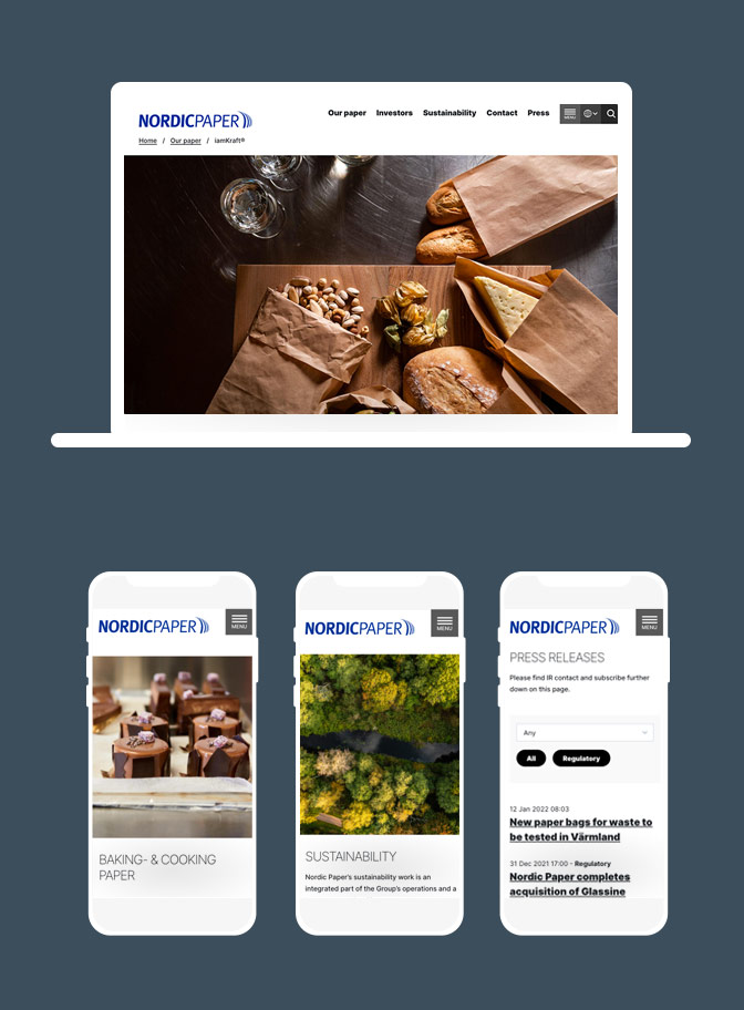 Nordic Paper webbplats - desktop och mobil